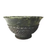 Tibetan Green Jade Silver Buddhism Offering Cup S.
