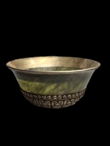 Tibetan Green Jade Silver Buddhism Offering Cup A - Image 2