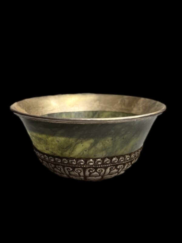 Tibetan Green Jade Silver Buddhism Offering Cup A - Image 2