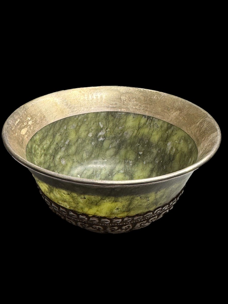 Tibetan Green Jade Silver Buddhism Offering Cup A