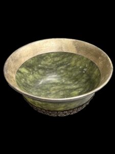 Tibetan Green Jade Silver Buddhism Offering Cup A - Image 3