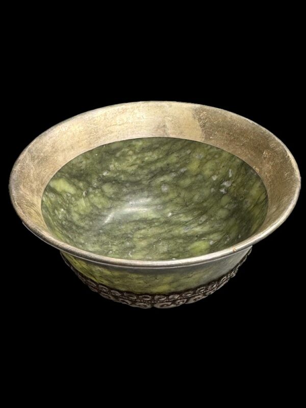 Tibetan Green Jade Silver Buddhism Offering Cup A - Image 3