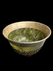 Tibetan Green Jade Silver Buddhism Offering Cup B - Image 2