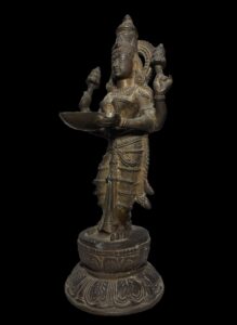 Old Brass Lakshmi Stands Atop Lotus Base - Image 5