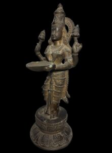 Old Brass Lakshmi Stands Atop Lotus Base - Image 6