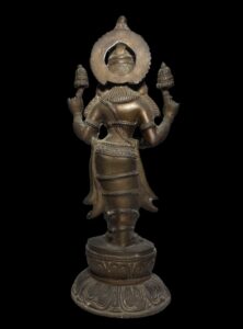 Old Brass Lakshmi Stands Atop Lotus Base - Image 7