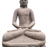 47" Red Lava Stone Sit Buddha Dhyana Mudra