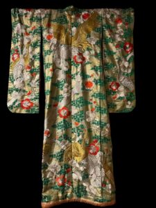 Vintage Japanese Uchikake Wedding Kimono - Sliver & Gold Cranes