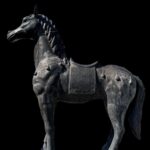 Old Javanese Brass Standing Black Horse