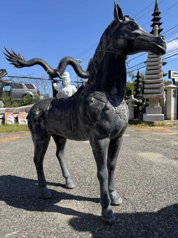 Old Javanese Brass Standing Black Horse - Image 3