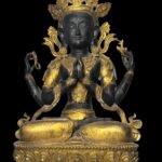 18" Old Sino-Tibetan Gold Gilded Four Armed Avalokiteshvara
