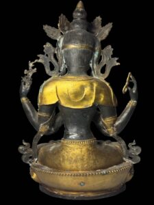 18" Old Sino-Tibetan Gold Gilded Four Armed Avalokiteshvara - Image 4