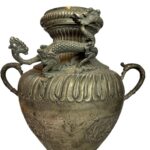 Old Sino Tibetan Double Dragon Vase/Urn
