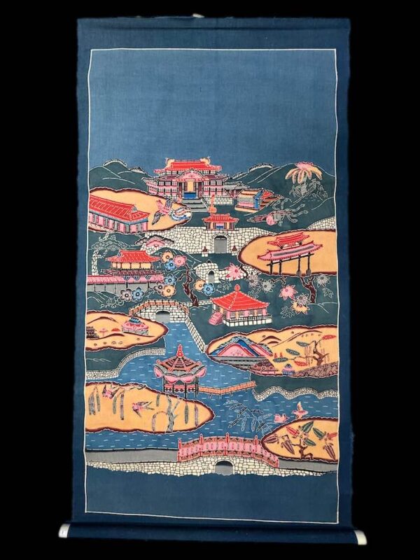 Old Bingata Wall Hanging Scroll Japan - Image 1