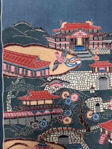 Old Bingata Wall Hanging Scroll Japan - Image 2