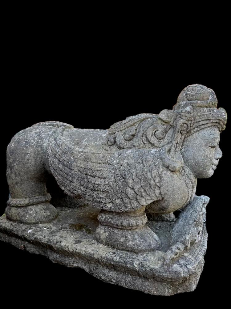 Antique Javanese Hindu Temple Kamadhenu Lava Stone Sculpture