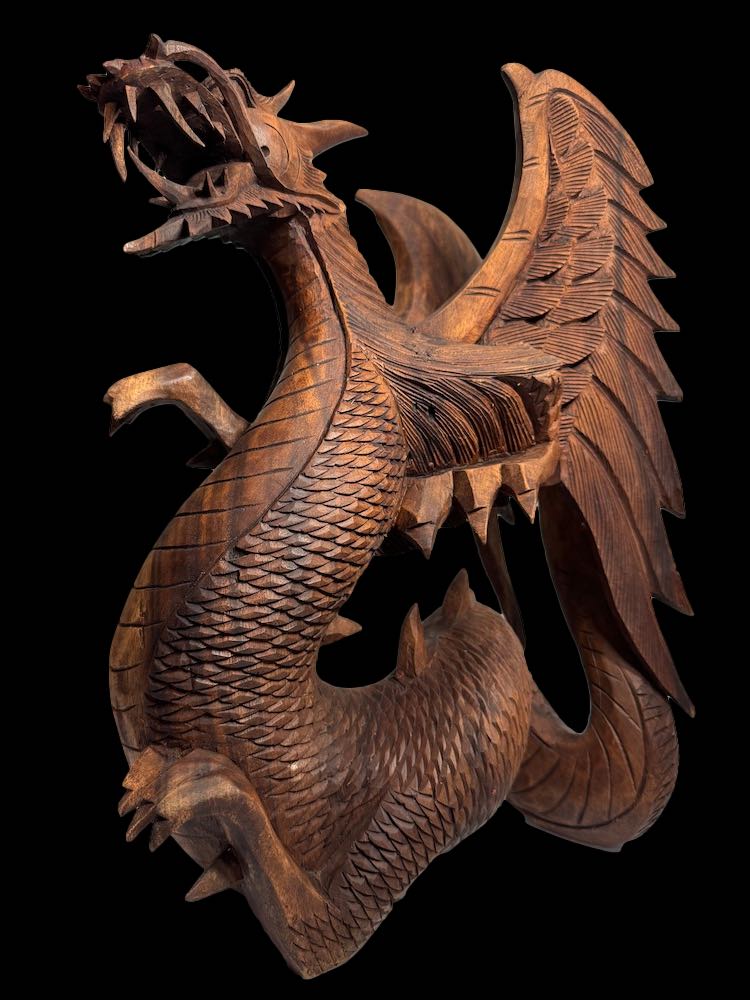Hand Carved Twist Dragon Suar Wood