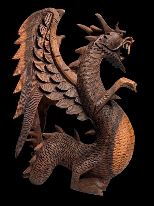 Hand Carved Twist Dragon Suar Wood - Image 3