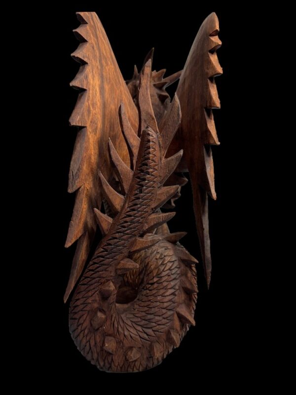Hand Carved Twist Dragon Suar Wood - Image 4