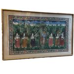 Old Indian Pichwai Krishna With Gopis On Silk