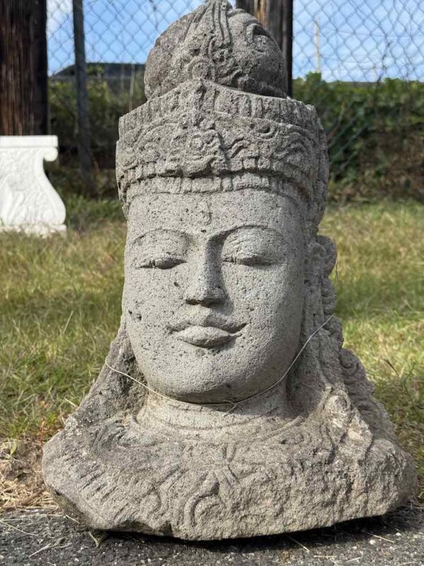 Hand Carved Lava Stone Vishnu Bust - Image 2