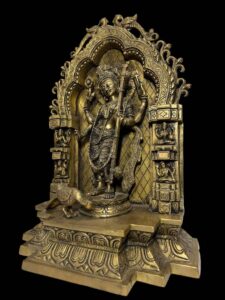 Brass Cast Ornate Saraswati Shrine On Base India - Image 3