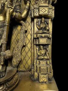 Brass Cast Ornate Saraswati Shrine On Base India - Image 7
