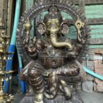 Life Size Brass Ganesha Fire Ring Seated On Base