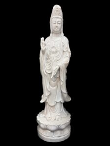 Hand Carved White Marble Guan Yin Avalokiteshvara Stand