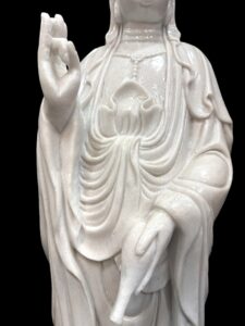 Hand Carved White Marble Guan Yin Avalokiteshvara Stand - Image 3