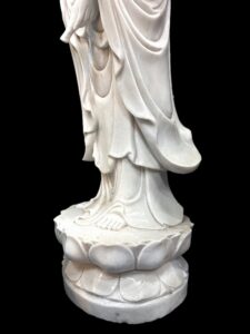 Hand Carved White Marble Guan Yin Avalokiteshvara Stand - Image 7