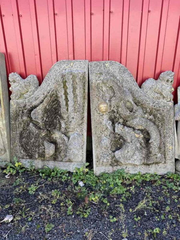 Antique Chinese Dragon Phoenix Stone Gate Pair - Image 2
