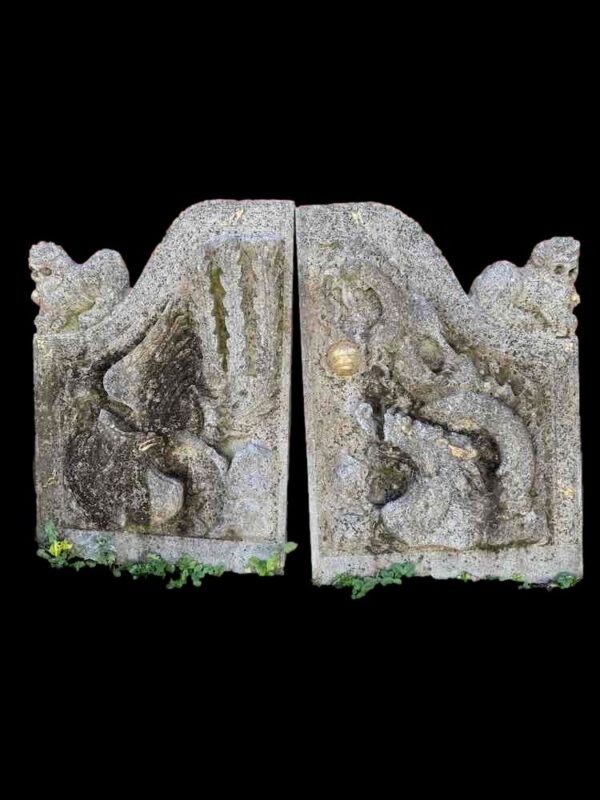 Antique Chinese Dragon Phoenix Stone Gate Pair - Image 1