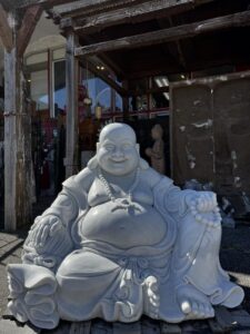 Grand Size White Marble Sit Hotei Matreiya - Image 2