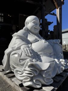Grand Size White Marble Sit Hotei Matreiya - Image 3