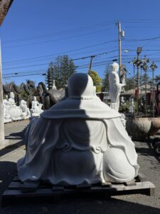 Grand Size White Marble Sit Hotei Matreiya - Image 5