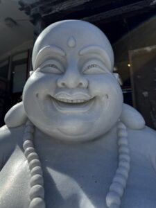 Grand Size White Marble Sit Hotei Matreiya - Image 6