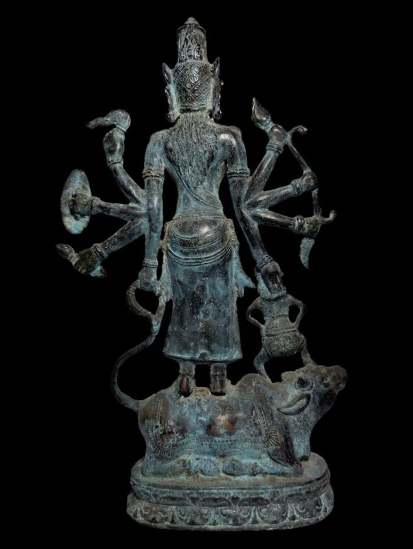 Vintage Lost Wax Cast Brass Durga, Bhairava on Nandi - Image 4