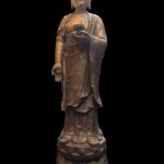 63" Antique Bronze Buddha Standing Atop The Lotus Base