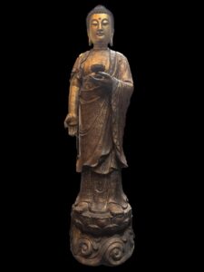 63" Antique Bronze Buddha Standing Atop The Lotus Base