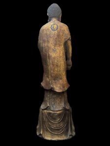 63" Antique Bronze Buddha Standing Atop The Lotus Base - Image 3