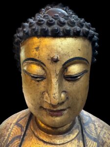 63" Antique Bronze Buddha Standing Atop The Lotus Base - Image 4