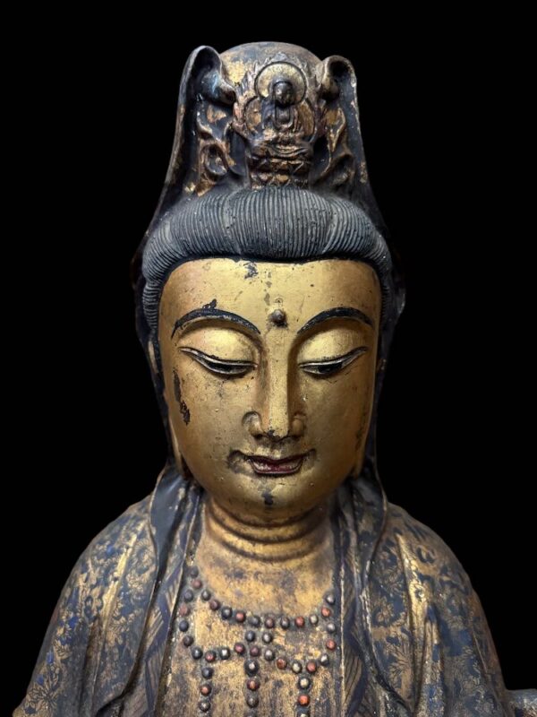 63" Antique Bronze Guan Yin Standing Atop The Lotus Base - Image 3