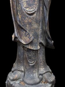 63" Antique Bronze Guan Yin Standing Atop The Lotus Base - Image 5