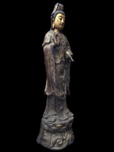 63" Antique Bronze Guan Yin Standing Atop The Lotus Base - Image 12