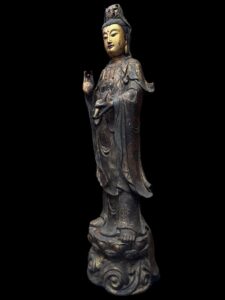 63" Antique Bronze Guan Yin Standing Atop The Lotus Base - Image 13