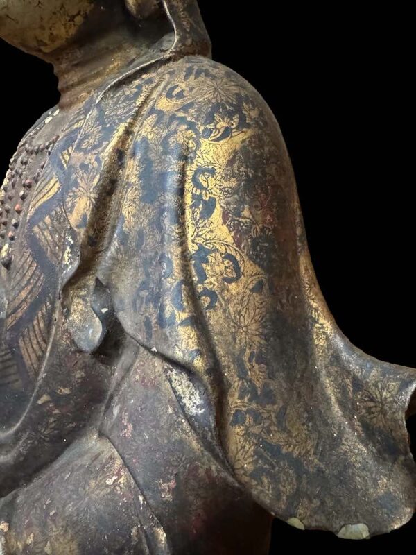 63" Antique Bronze Guan Yin Standing Atop The Lotus Base - Image 8