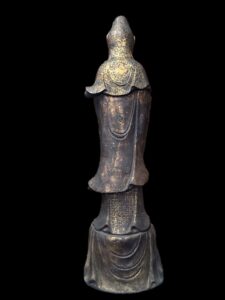 63" Antique Bronze Guan Yin Standing Atop The Lotus Base - Image 14