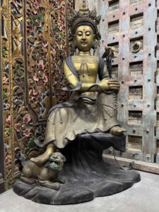 51" Antique Bronze Bodhisattva Vadisimha Manjushri (Wenshu) - Image 2