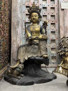 51" Antique Bronze Bodhisattva Vadisimha Manjushri (Wenshu) - Image 3